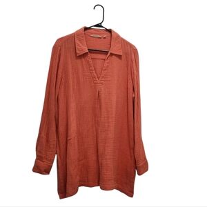Soft Surroundings Key Biscayne Gauze Tunic V-Neck Popover Size L Coral Peach